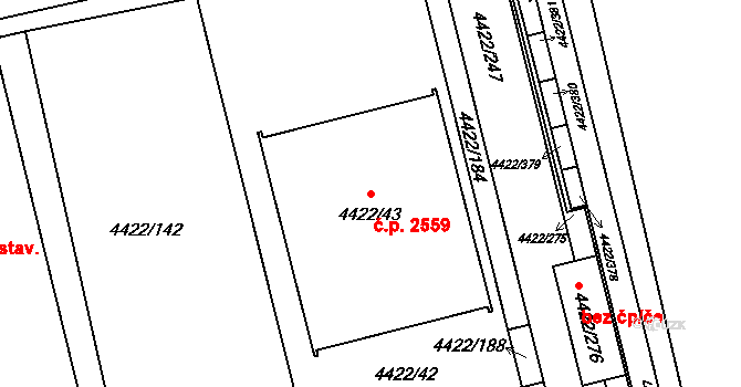 Líšeň 2559, Brno na parcele st. 4422/43 v KÚ Líšeň, Katastrální mapa