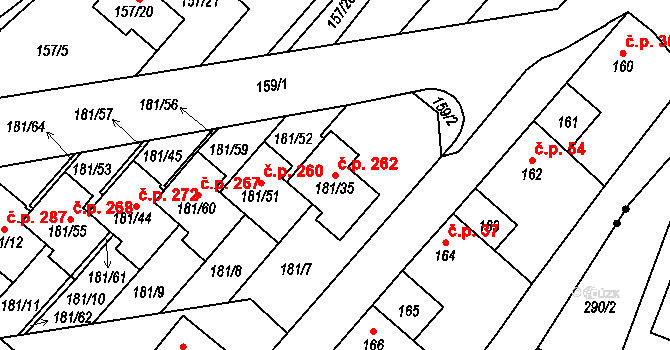 Dalovice 262 na parcele st. 181/35 v KÚ Dalovice, Katastrální mapa