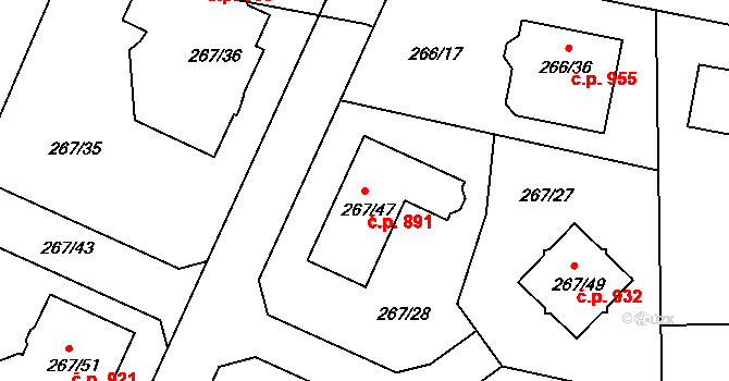 Černice 891, Plzeň na parcele st. 267/47 v KÚ Černice, Katastrální mapa