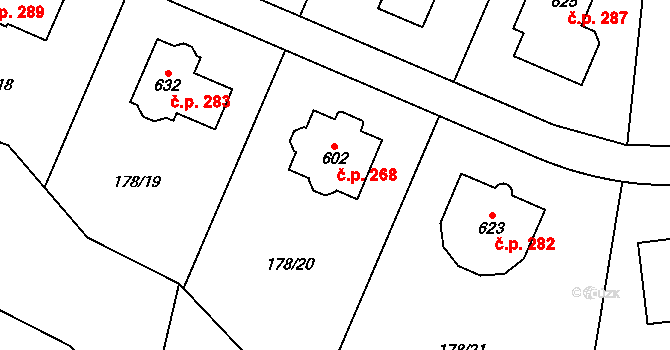 Černý Vůl 268, Statenice na parcele st. 602 v KÚ Statenice, Katastrální mapa