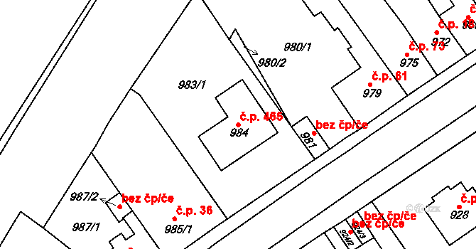 Sobědruhy 465, Teplice na parcele st. 984 v KÚ Sobědruhy, Katastrální mapa
