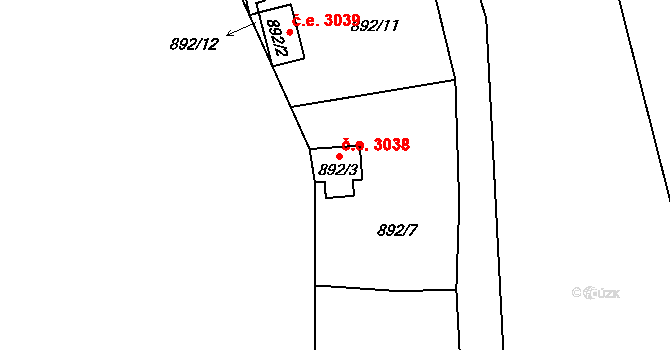 Frymburk 3038 na parcele st. 892/3 v KÚ Frymburk, Katastrální mapa