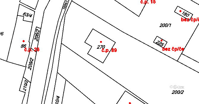 Kladruby 89 na parcele st. 270 v KÚ Kladruby u Vlašimi, Katastrální mapa
