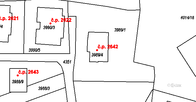 Roudnice nad Labem 2642 na parcele st. 3989/4 v KÚ Roudnice nad Labem, Katastrální mapa