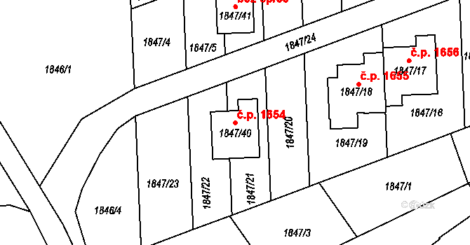 Rychnov nad Kněžnou 1654 na parcele st. 1847/40 v KÚ Rychnov nad Kněžnou, Katastrální mapa