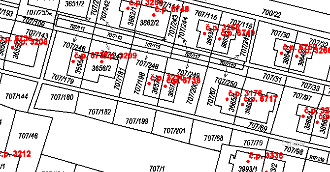 Zlín 6738 na parcele st. 3657/2 v KÚ Zlín, Katastrální mapa