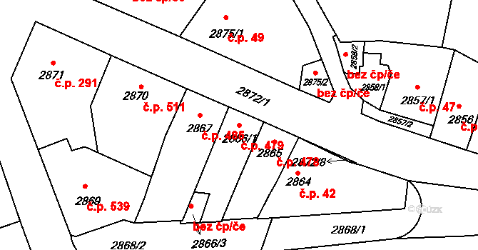 Předměstí 479, Litoměřice na parcele st. 2866/1 v KÚ Litoměřice, Katastrální mapa