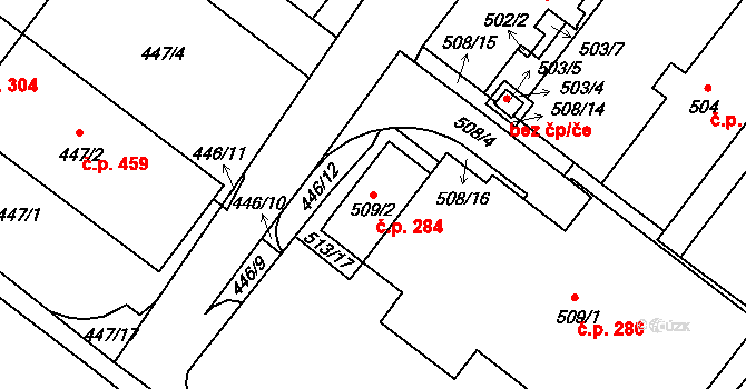 Kopřivnice 284 na parcele st. 509/2 v KÚ Kopřivnice, Katastrální mapa