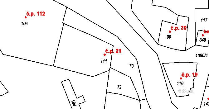 Prčice 21, Sedlec-Prčice na parcele st. 111 v KÚ Prčice, Katastrální mapa