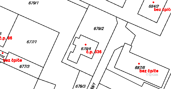 Výškovice 336, Ostrava na parcele st. 679/4 v KÚ Výškovice u Ostravy, Katastrální mapa