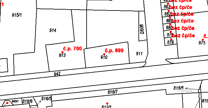 Brumov 699, Brumov-Bylnice na parcele st. 910 v KÚ Brumov, Katastrální mapa