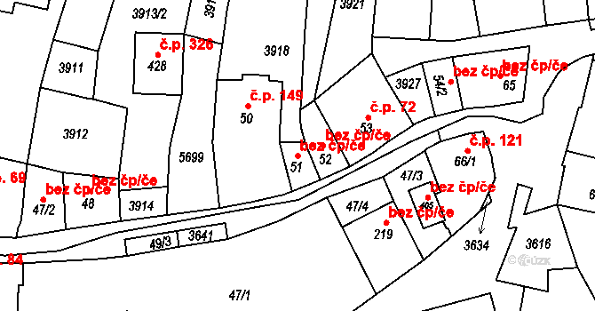 Ořechov 40620123 na parcele st. 51 v KÚ Ořechov u Uherského Hradiště, Katastrální mapa