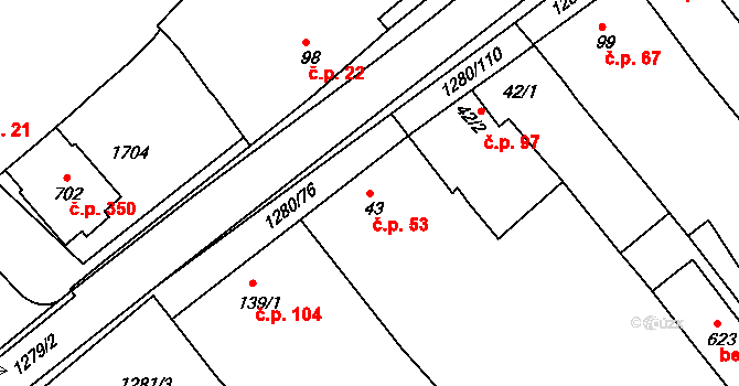 Kvítkovice 53, Otrokovice na parcele st. 43 v KÚ Kvítkovice u Otrokovic, Katastrální mapa