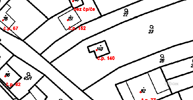 Olšany 140 na parcele st. 140 v KÚ Olšany, Katastrální mapa