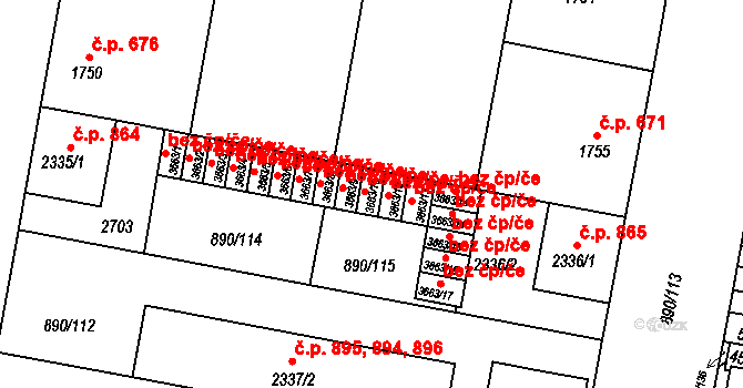 Třebíč 44126123 na parcele st. 3663/10 v KÚ Třebíč, Katastrální mapa