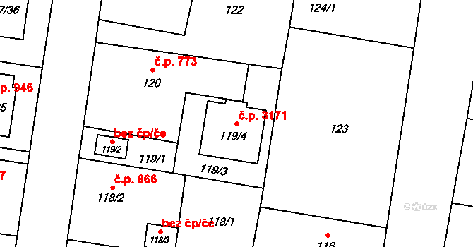 Kravaře 3171 na parcele st. 119/4 v KÚ Kravaře ve Slezsku, Katastrální mapa