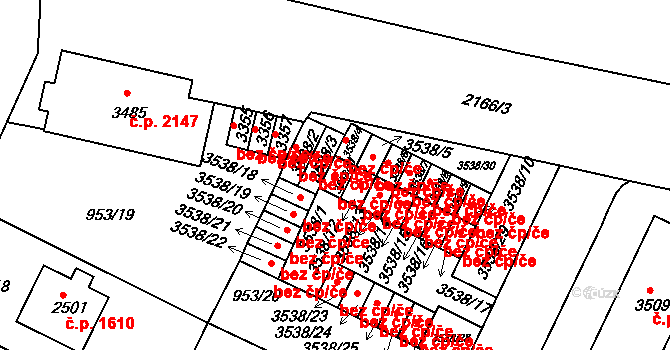 Písek 48715123 na parcele st. 3538/11 v KÚ Písek, Katastrální mapa