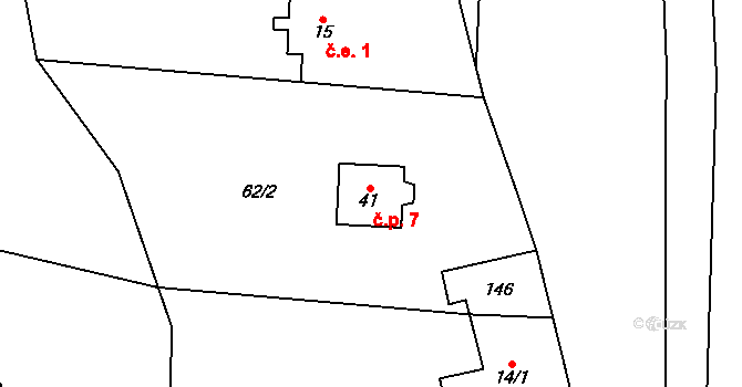 Doly 7, Bouzov na parcele st. 41 v KÚ Doly u Bouzova, Katastrální mapa
