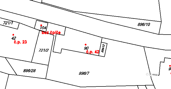 Lhota u Chroustovic 42, Chroustovice na parcele st. 90 v KÚ Lhota u Chroustovic, Katastrální mapa