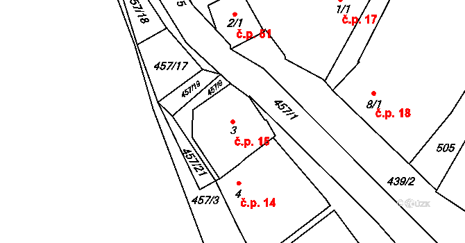 Kunčí 15, Slatiňany na parcele st. 3 v KÚ Kunčí, Katastrální mapa