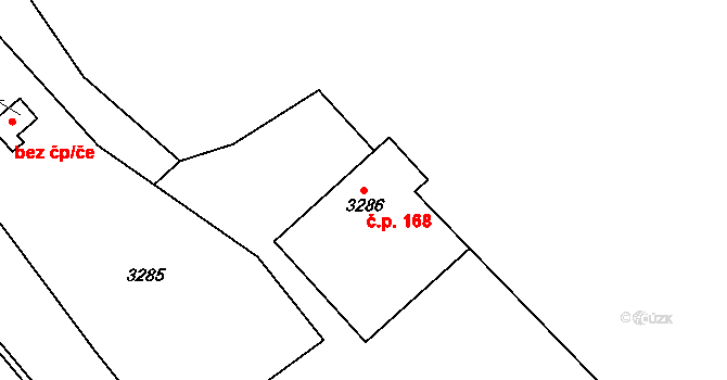 Choceňské Předměstí 168, Vysoké Mýto na parcele st. 3286 v KÚ Vysoké Mýto, Katastrální mapa