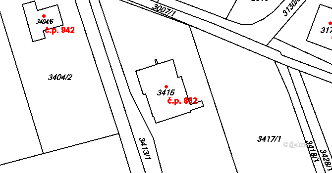Doubrava 862 na parcele st. 3415 v KÚ Doubrava u Orlové, Katastrální mapa