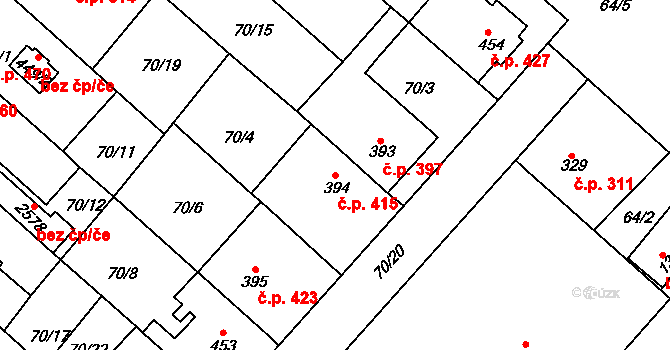 Neratovice 415 na parcele st. 394 v KÚ Neratovice, Katastrální mapa