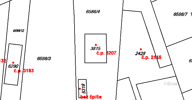 Žatec 3207 na parcele st. 3815 v KÚ Žatec, Katastrální mapa