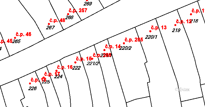 Radnice 14 na parcele st. 221/1 v KÚ Radnice u Rokycan, Katastrální mapa