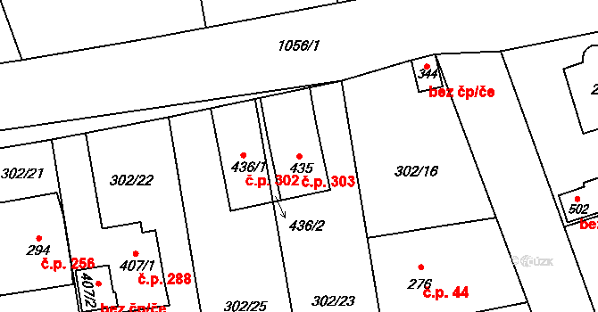 Velká Ves 303, Broumov na parcele st. 435 v KÚ Velká Ves u Broumova, Katastrální mapa
