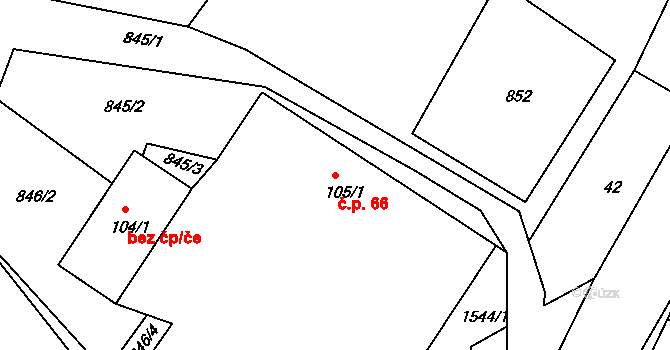 Rožmitál 66, Broumov na parcele st. 105/1 v KÚ Rožmitál, Katastrální mapa