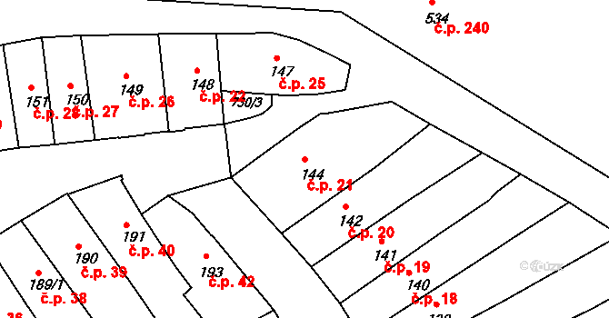 Broumov 21 na parcele st. 144 v KÚ Broumov, Katastrální mapa
