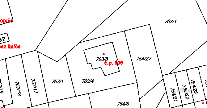 Hronov 806 na parcele st. 703/8 v KÚ Hronov, Katastrální mapa