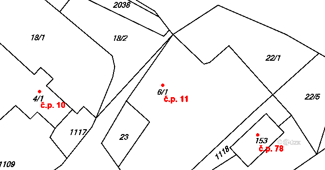 Hrobice 11 na parcele st. 6/1 v KÚ Hrobice, Katastrální mapa