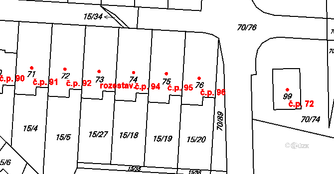 Hostkovice 95, Tršice na parcele st. 75 v KÚ Hostkovice, Katastrální mapa