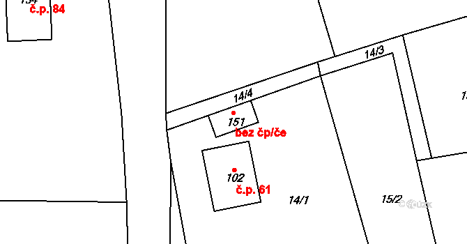 Strančice 78865123 na parcele st. 151 v KÚ Všechromy, Katastrální mapa