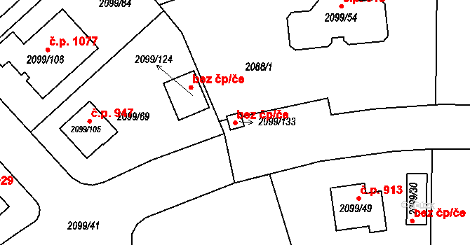 Lužice 79669123 na parcele st. 2099/133 v KÚ Lužice u Hodonína, Katastrální mapa