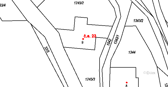 Rejchartice 23 na parcele st. 9 v KÚ Rejchartice u Šumperka, Katastrální mapa