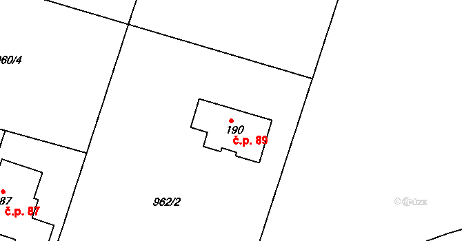 Plískov 89 na parcele st. 190 v KÚ Plískov, Katastrální mapa