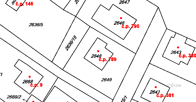 Kopřivnice 789 na parcele st. 2648 v KÚ Kopřivnice, Katastrální mapa