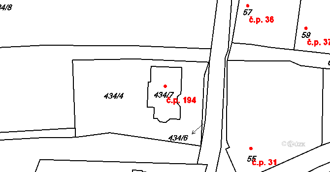 Olešník 194 na parcele st. 434/7 v KÚ Olešník, Katastrální mapa