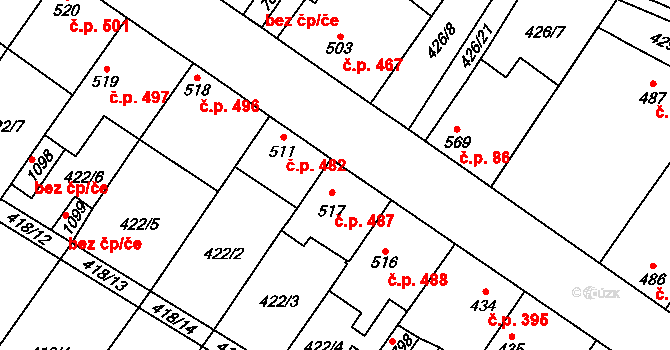 Kryry 487 na parcele st. 517 v KÚ Kryry, Katastrální mapa