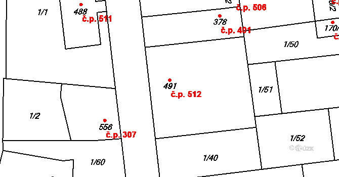 Lenešice 512 na parcele st. 491 v KÚ Lenešice, Katastrální mapa