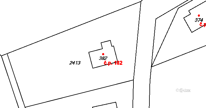 Písečná 182 na parcele st. 382 v KÚ Písečná u Žamberka, Katastrální mapa