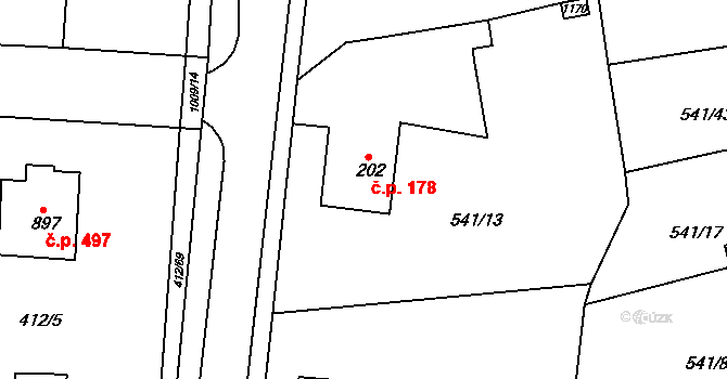 Šťáhlavy 178 na parcele st. 202 v KÚ Šťáhlavy, Katastrální mapa
