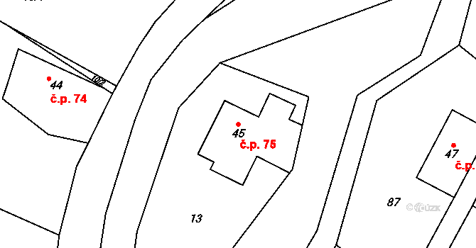 Panská Habrová 75, Rychnov nad Kněžnou na parcele st. 45 v KÚ Panská Habrová, Katastrální mapa