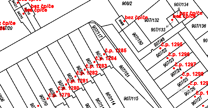 Rychnov nad Kněžnou 1285 na parcele st. 907/4 v KÚ Rychnov nad Kněžnou, Katastrální mapa