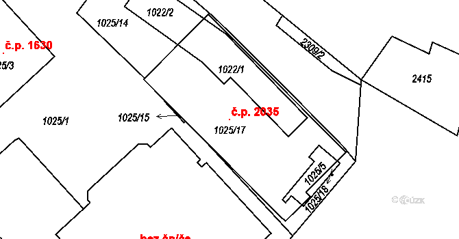 Trnovany 2035, Teplice na parcele st. 1025/17 v KÚ Teplice-Trnovany, Katastrální mapa