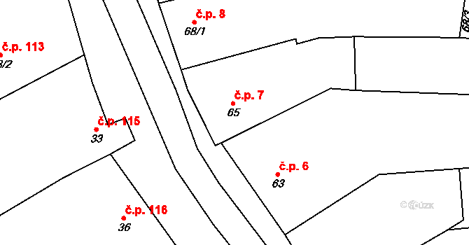 Pouzdřany 7 na parcele st. 65 v KÚ Pouzdřany, Katastrální mapa