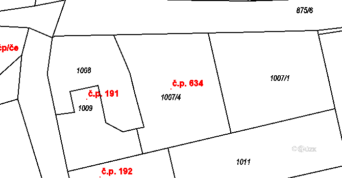 Píšť 634 na parcele st. 1007/4 v KÚ Píšť, Katastrální mapa